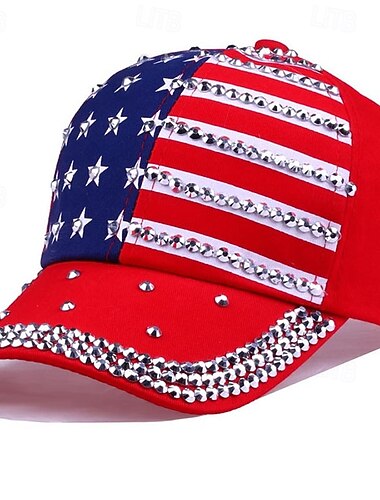  Patriotische Baseballkappe mit Strasssteinen und Sternen im amerikanischen Flaggen-Design, verstellbarer Hut für Damen und Herren, ideal als Sonnenhut für draußen, zum 4. Juli, dem Unabhängigkeitstag