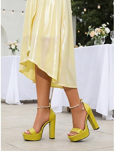  Women's Pink Platform Block Heel Sandals - Elegant Garden Wedding Guest Shoes