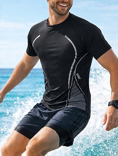  Herre Lys 2-delt rashguard Surfeskjorte Badedraktshorts Fargeblokkering Snorer Med kompresjonsforing UV Solbeskyttelse Hurtigtørkende Pustende Kortermet Badetøy Surfing Vannsport Svømming Sommer