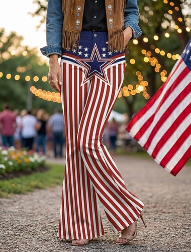  الذكرى السنوية الـ 250 للولايات المتحدة الأمريكية عتيق / معتق السبعينات بنطلون سروال الجرس ستايل هبي ديسكو عالي الخصر ملابس تنكرية نسائي حفلة تنكرية 4 يوليو مناسب للحفلات يوم الاستقلال للبالغين
