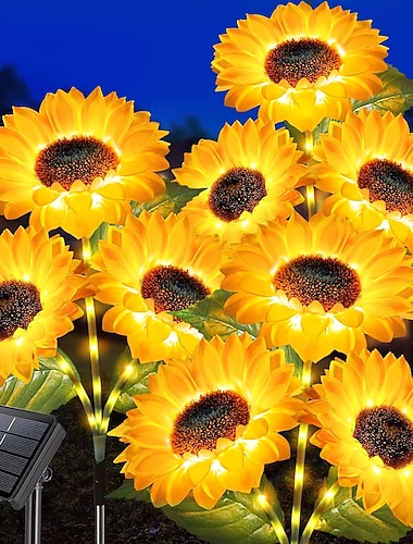  3-in-1 Solar-Gartenleuchte mit 9 Sonnenblumenköpfen, wasserdicht, dekorativ, LED-Lampen für Garten, Hof, Rasen, Terrasse, Villa – stimmungsvolle Beleuchtung für Feiertage, Hochzeiten und Partys