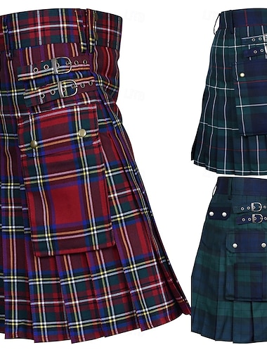  Rétro Vintage Punk & Gothique Médiéval Jupe Kilts utilitaires écossais Déguisement Homme Celtique Mascarade Décontracté Quotidien Adulte Jupes