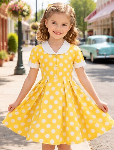  Jaren '50 Retro vintage rockabilly Jurken Swing Jurk Flare Jurk Korte mouwen Polka dots Wijd uitlopend Schommel Kostuum Voor meisjes Carnaval Maskerade Alledaagse kleding Vrijgezellenfeest Kinderen