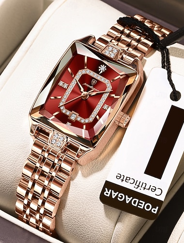  Dárek ke Dni matek, dámské hodinky, růžovo-zlatý čtvercový ciferník s třpytivými krystaly, vodotěsné quartzové náramkové hodinky s páskem z nerezové oceli, elegantní hodinky s hodinkami, šperky pro