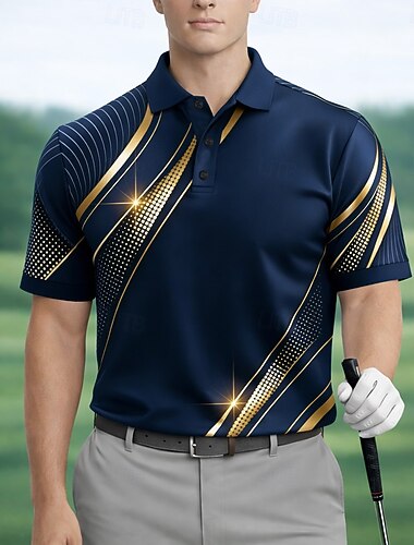  Voor heren Meetkundig Golf Sport Poloshirts Korte mouw Poloshirt Overhemden met kraag Casual Sportkleding Knop Zomer Lente blauw Wit Paars