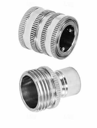  Hurtigkoblingssett for hageslange i rustfritt stål, 3/4 tommers rustfritt stål, hurtigkobling, utendørs vanning, vanning, sprinkleranlegg, slangeadapter, hage