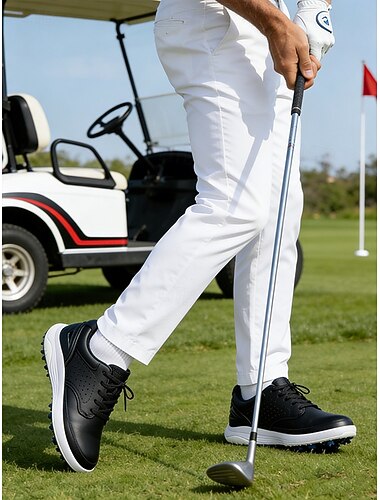  hvite golfsko for menn, polstret innersåle, slitesterkt grep, stilig golfsko for profesjonelle og fritidsspillere