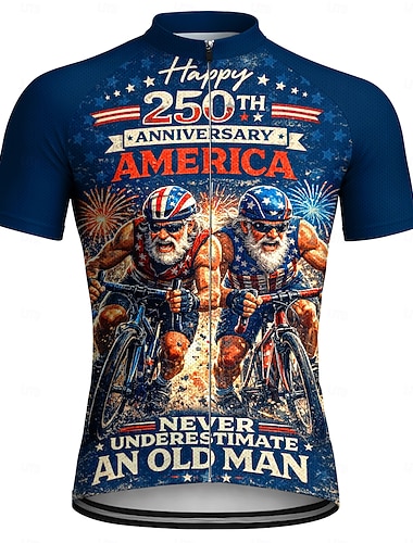  Amerikas 250-årsjubileum Uavhengighetsdagen Herre Sykkeltrøyer Downhill Jersey Undervurder aldri en gammel mann med sykkel Kortermet Sykkel Jersey T skjorte med 3 baklommer UV-bestandig Fort Tørring