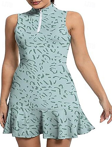  Damskie Graficzny Panterka Geometryczny Sukienka do tenisa z szortami Sukienka sportowa Sukienka polo do golfa Bez rękawów Falbana Niejednolita całość Quarter Zip Elastyczny Odvádí pot Oddychający