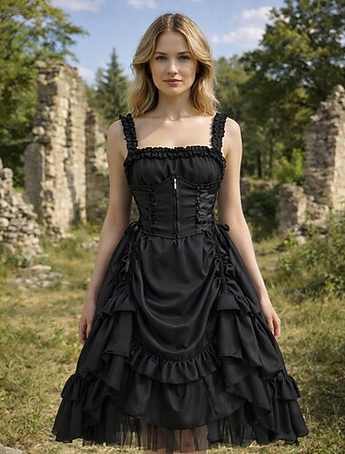  Gotisch Victoriaans 19e eeuw Over de knie Jurken Heks Edelvrouw Korset Wijd uitlopend Vierkante hals Kostuum Dames Halloween Carnaval Feest Maskerade Retro themafeest Volwassenen Kleding Alle