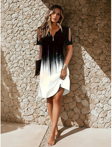  Dámské Šaty ke kolenům Boho šaty Volnočasové šaty Šaty s potiskem Elegantní Módní Moderní Venkovní Dovolená Jdeme ven Běžný Květinový Abstraktní Krátký rukáv Do V Černá Bílá Trávová zelená Léto Jaro