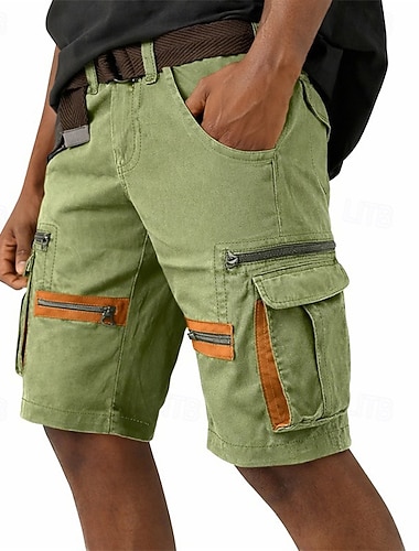  Herren Cargohose Cargohosen Cargo-Shorts Shorts Freizeitshorts Tasche Elastischer Bund Einfach Einheitliche Farbe Knielang Lässig Outdoor Streetwear Mode Streetwear Schwarz Khaki Unelastisch