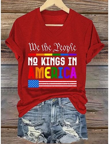  Amerikaanse onafhankelijkheidsdag Dames T-shirt Afdrukken Grafisch Vlag Vintage Stijlvol Klassiek Korte mouw V-hals Normale tops Dagelijks Rood Zomer Lente
