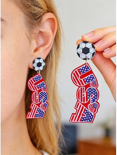 Acryl oorbellen met hangers in de vorm van een hanger van het Amerikaanse voetbalteam voor dames, verkrijgbaar in verschillende stijlen. Patriotische sieraden voor fans, perfect voor voetbalwedstrijden, als aanmoediging op wedstrijddagen, voor voetbalfans