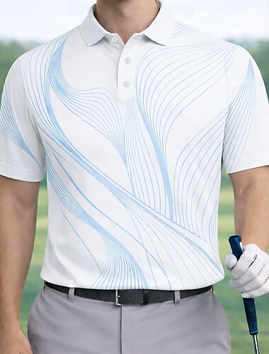  男性用 幾何学的な ゴルフ スポーツポロシャツ 半袖 ポロシャツ 襟付きシャツ カジュアル アスレイジャー 祝日 デイリーウェア ボタン 夏 春 ブルー ブラック ホワイト
