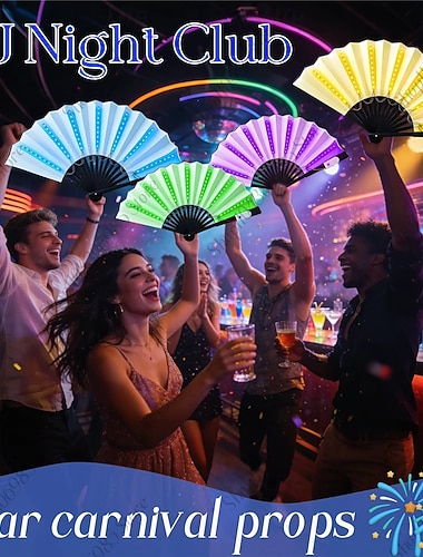  10palcový světelný ventilátor, světelný a barevný, skládací ventilátor, bar, trampolína, noční klub, párty, pódium, rekvizity pro atmosféru, malá noční světla, dekorativní světla 1 ks