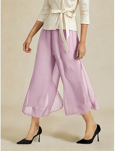  Dame Bred Bukseben Bukser med rett ben Elegant Kalv lengde Middels midje Naturlig Elastisk midje Elastisk Avslappet Hverdag Cocktailfest Syrin Sommer Vår Høst