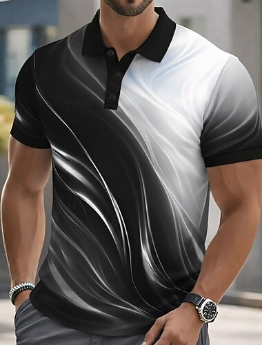  Ανδρικά Αφηρημένο Linie Μπλουζάκια πόλο Κοντομάνικο Μπλουζάκια πόλο Πουκάμισα με γιακά Καθημερινό Ένδυση γυμναστικής και άθλησης Κουμπιά Ανοιξη καλοκαίρι Θαλασσί Μαύρο Βυσσινί