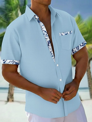 Herren Blumendruck Blumen Hemd Hawaiihemden Alohahemd Kurzarm Hawaiianisch Urlaub Ferien Sommer Umlegekragen 3D-Druck Eine Tasche vorne Leinenähnliches Hemd Blau Weiß Rosa Khaki