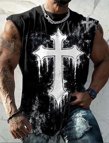  Herren Crusaders Bibel Gothic Kreuz Rauch Grafik Ärmelloses T-Shirt Allover-Druck Dunkle Ästhetik Tanktop Muskelshirt Biker Streetwear Designer Bekleidung
