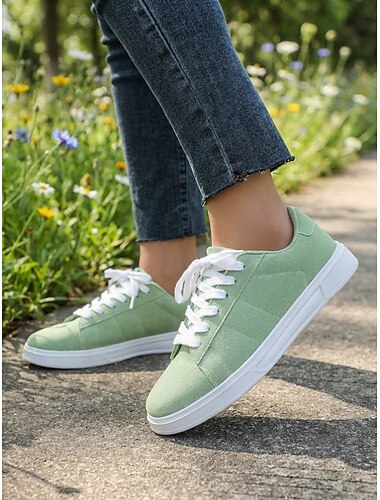  أحذية رياضية نسائية خضراء كاجوال – أحذية مشي برباط بتصميم بسيط للنساء، مثالية للسفر والارتداء اليومي والتسوق