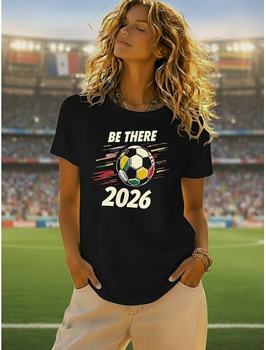 Per donna Maglietta Stampato Grafico Calcio Elegante Classico Casual Manica Corta Girocollo Top Regolari Quotidiano Sportivo Uscire Nero Bianco Giallo Rosa Verde Estate Primavera