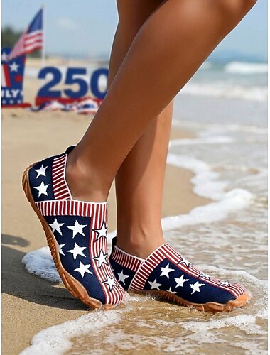  נעלי מים פטריוטיות לנשים לציון 250 שנה - ייבוש מהיר, גזרה רחבה, מונע החלקה לחוף הים, לבריכה, לטיולים ולקיץ