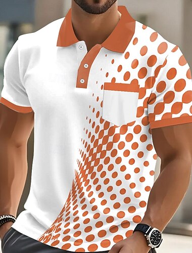 Homens Poá Geométrico Pólo Camisas Polo Manga Curta Camisas polo Camisas de colarinho Business casual Ao ar livre Roupa Esportiva Roupa Diária Impressão 3D Botões Primavera Verão Azul Roxo Marron