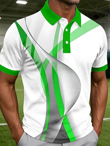  Férfi Geometriai Linije Pólóingek Rövid ujjú Pólóingek Galléros ingek Alkalmi Sportruházat Gombok Nyár Tavasz Medence Rubin Lóhere