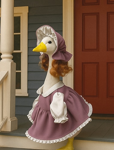  Roupa para ganso de jardim com touca, ideal para estátua de ganso de concreto de 58 a 63 cm (23 a 25 polegadas), acessório decorativo de primavera para jardim externo. Somente a roupa, o ganso não