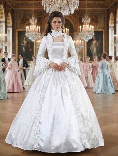  Stile Floreale Principessa Abito da cocktail Maxi Vestito Normale A sbuffo Principessa Taglie Forti Sposa Pizzo Principessa Collo quadrato Costume Tutti Carnevale Mascherata Giorno di San Patrizio