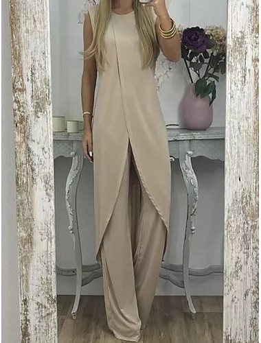  Damen Hosen-Sets Ärmellos Rundhals Einfach Gerafft Patchwork Elegant Mode Streetwear Lässig Täglich Outdoor Schwarz Hellgrün Rote Sommer Lässiger Schnitt