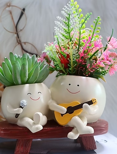  Doppelt schwingender, gitarrenförmiger Sukkulenten-Blumentopf, nordischer Pflanztopf aus Kunstharz, kreative Gartendekoration für Zimmer- und Gartenpflanzen, Balkon, Terrasse, Schreibtisch, Büro,