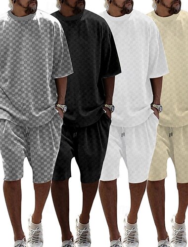  Per uomo Completi T-shirt Tuta Set pantaloncini e T-shirt Maniche Corte Girocollo Estate A quadri Ginnastica Casual 2 Pezzi Casuale Vacanza Abbigliamento quotidiano Nero Bianco Bianco Maglietta Top