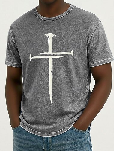  T-shirt homme Bible Croix Jésus T-shirt Lavage Minéral Tee Manches Courtes T-shirt Lavage Acide Col Rond T-shirt Religieux Vintage Rétro Décontracté Quotidien Bleu Violet Gris Été Printemps Vêtements