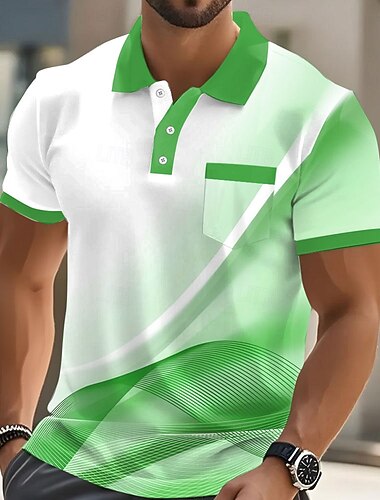  Hombre Geométrico Camisetas polo Manga Corta Camisas de polo Camisas con cuello Informal de negocios Exterior Ropa Deportiva Ropa Cotidiana Impresión 3D Botones Verano Primavera Azul Piscina Rojo