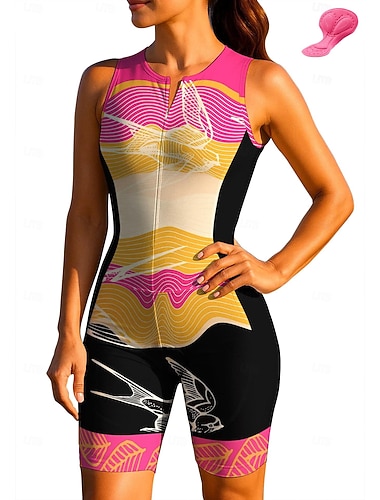  Naisten Pyöräily jersey Triathlon Tri -puku Alamäkeen Jersey Hihaton Kesä Kevät Syksy Violetti Vihreä Ruusun punainen Lehti Geometrinen Lintu Kaltevuus Linjat / aallot Pyörä Aurinkovoide
