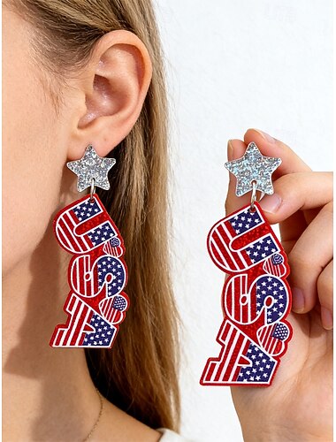  女性用アクリル製愛国的なぶら下がりピアス、アメリカ建国250周年記念、独立記念日、普段使いに最適なマルチスタイルの赤白青のステートメントジュエリー
