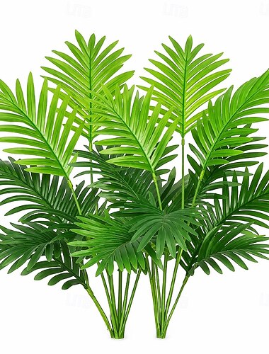  人工アレカヤシの植物2個（鉢なし）、フェイク植物、人工床置き植物、フェイク熱帯ヤシの木、フェイクグリーン植物、屋内屋外の家庭やオフィスの部屋の装飾用