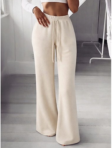  Damen Weites Bein Chinos Urlaub Mode Streetwear Volle Länge Hohe Taille Einfach Elastischer Bund Bequem Komfort Weich Dehnbar Täglich Outdoor Straße Grün Khaki Beige Grau Sommer Frühling Herbst