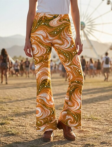  Retro / vintage Boho 1970 Spodnie Spodnie z dzwonkiem Hipisowskie Dyskoteka Wysoka talia Psychodeliczny Strój na bal maskowy Damskie Halloween Karnawał Festiwal Muzyczny Impreza w stylu retro Dla