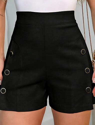  Dame Shorts Sommershorts Strandshorts Casual shorts Ferie Mote Fritid hverdag Kort Høy Midje Helfarge عادي Lapper Glidelås Hurtigtørkende Myk Pustende Mikroelastisk Gateklær Strand Ferie Vinrød Svart