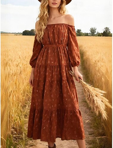  Női Midi ruha Boho ruha hétköznapi ruha Elegáns Divat Modern Szabadtéri Vakáció Alkalmi Normál Virágos Hosszú ujj Aszimmetrikus Rubin Nyár Tavasz