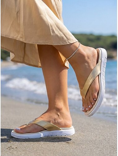  Dámské zlaté žabky - pohodlné ortopedické sandály s polstrovanou sportovní podrážkou pro dovolenou na pláži, letní cestování &celodenní pohodlí u moře