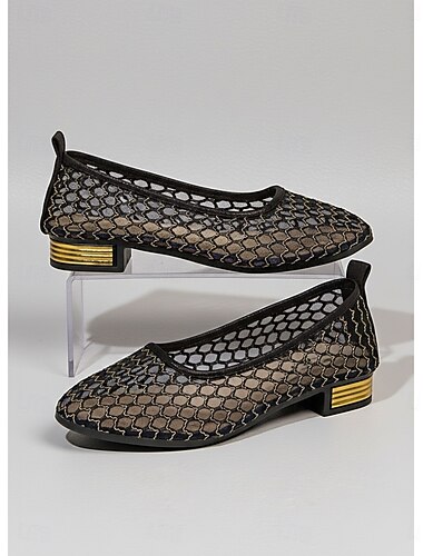  Sprankelende gouden mesh ballerina's voor dames - elegante spitse ballerina's met een lage metallic hak voor avondgala's en feestjes in cruiseresorts. &zomerse formele evenementen