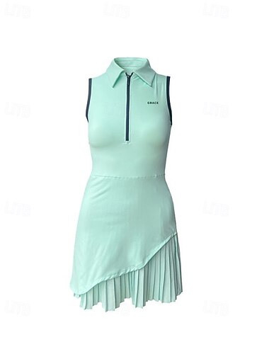  Damen Einfarbig Tenniskleid mit integrierten Shorts und BH Sportkleid Golf-Polo-Kleid Ärmellos Viertel Postleitzahl Elastisch Schweißableitend Atmungsaktiv Tennis Golfspiel Pickleball