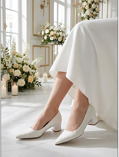  נעלי כלה בצבע שנהב עם עקב בלוק לנשים - נעלי כלה אלגנטיות לחתונות עירוניות