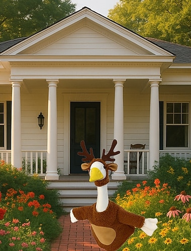  Roupa de rena para varanda com chifres, vestimenta de rena de pelúcia marrom para estátua de ganso de concreto de 58 a 63 cm (23 a 25 polegadas), decoração natalina de inverno para jardim, somente a