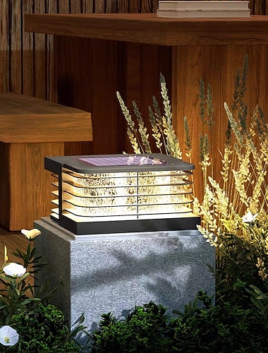  kültéri napelemes oszloplámpák modern háromszínű napelemes oszlopos lámpák ip44 vízálló kerítés terasz oszlopos kupakos lámpa külső oszloplámpák alumínium oszlopos lámpa tájvilágítás