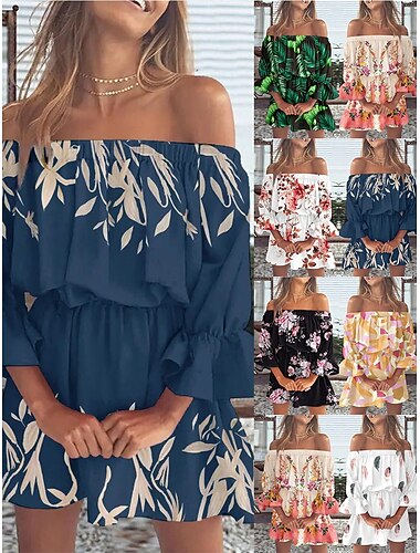  Naisten Mini mekko Boho-mekko Vintage mekko Rento mekko Tyylikäs Muoti Moderni ulko- Hiekkaranta Loma Normaali Kukka Pitkähihainen Olkaimeton Vaalea vaaleanpunainen Musta Valkoinen Keltainen Kes